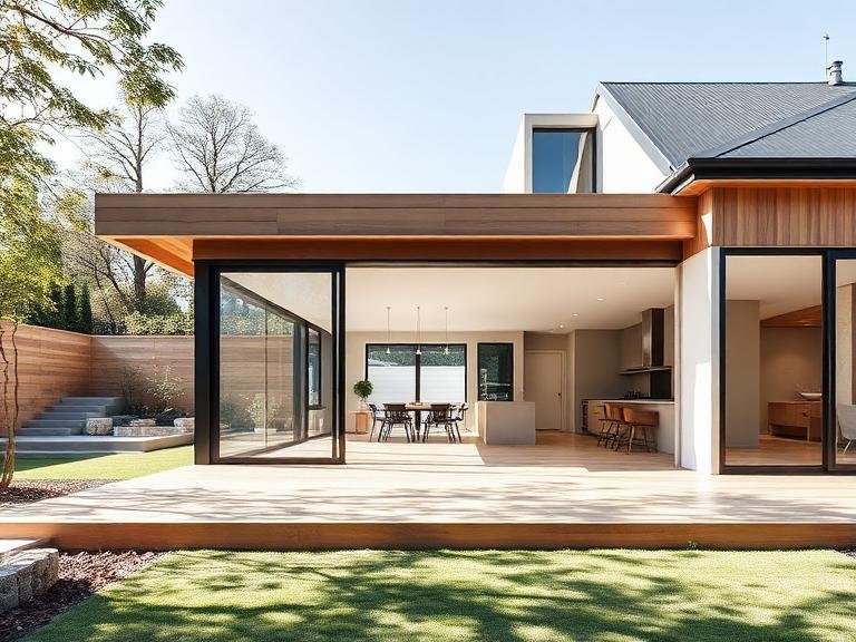 Modern home extension with glass doors and contemporary design