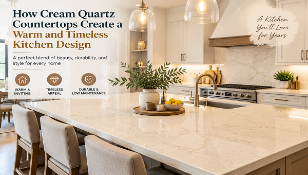 Warm, Timeless Cream Quartz Kitchen